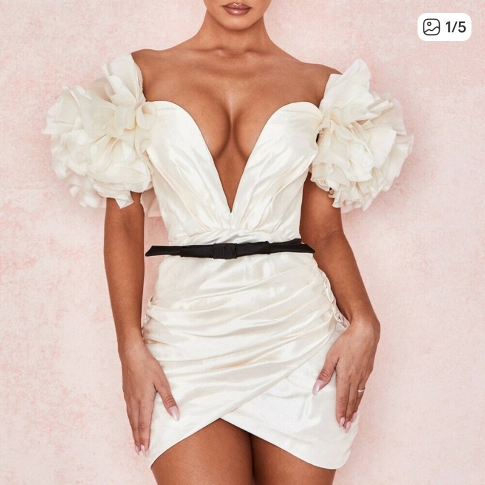 House Of CB 'Agatha' Ivory Organza Taffeta Mini Dress